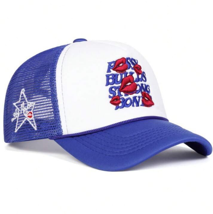 Letter & Lip Embroidery Rider & Chair-girls Style Cap